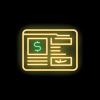 Neon icon of online banking system interface showing financial transaction vector