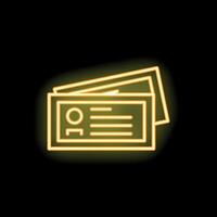 Neon yellow id card with chip lying on top of another one on black background vector
