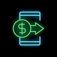 Neon sign representing sending money using smartphone application vector