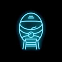 Blue neon train icon glowing on dark background vector