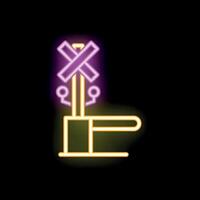 Neon sign showing a railroad crossing with flashing lights on black background vector