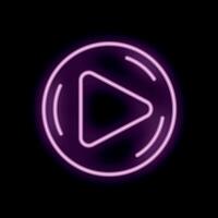 Neon pink play button shining in the dark vector