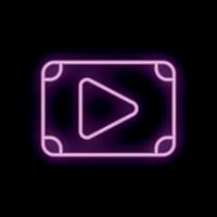 Bright pink neon sign showing a play symbol in frame on black background vector