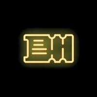 Neon ticket icon glowing on dark background representing entertainment and events vector