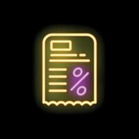 Glowing neon line bill with percentage on black background for your project vector
