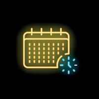 Neon calendar icon showing time passing quickly vector