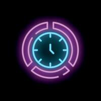 Neon clock showing time passing quickly on black background vector