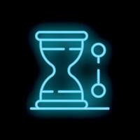 Neon blue hourglass counting down remaining time on black background vector