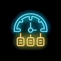 Neon speedometer showing servers connected to a network over time vector
