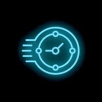 Neon blue clock icon moving fast showing speed time lapse vector