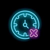 Neon style icon showing clock and cancel sign for time management concept vector
