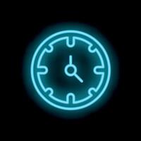 Neon blue clock showing time passing on black background vector