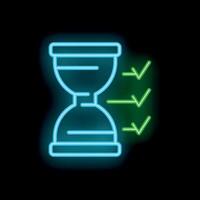 Neon hourglass showing time passing with check marks beside it vector
