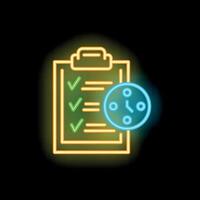 Neon icon of clipboard with checklist showing time management concept vector