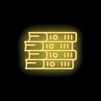 Stack of books glowing neon icon on dark background vector