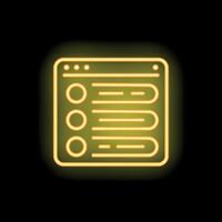Yellow neon online survey window icon glowing on dark background vector