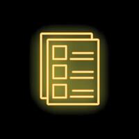 Neon yellow clipboard with checklist on a black background vector