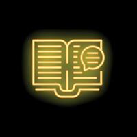 Neon yellow open book with speech bubble icon on black background vector