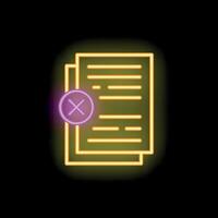 Neon icon of documents with delete sign on black background vector
