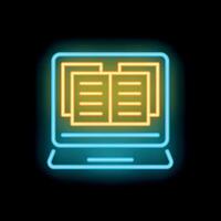 Neon icon of online education showing documents displaying on laptop screen vector