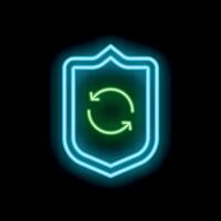 Neon shield showing repeating arrows forming circle on black background vector