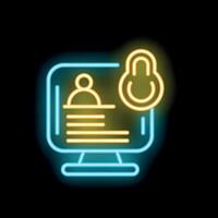 Neon icon of computer screen showing user profile with padlock for data protection vector
