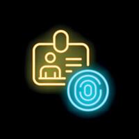 Neon icon of id card verifying fingerprint for security access vector