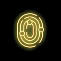 Neon fingerprint glowing on black background representing identity and security vector