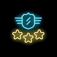 Neon shield with three stars representing top level security system vector