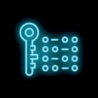 Neon key unlocking digital code data encryption concept vector