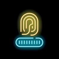 Neon fingerprint scanner detecting fingerprint accessing security system vector
