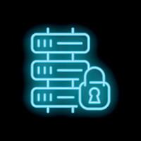Neon server icon showing data security with padlock symbol vector