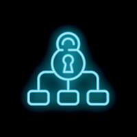 Neon padlock icon representing cybersecurity and data protection vector