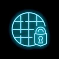 Neon icon of a padlock protecting a globe for cybersecurity concept vector