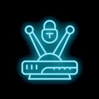 Neon icon of wifi router being secured with padlock showing internet security concept vector