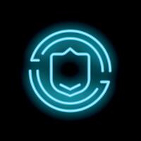 Neon blue shield providing cyber security in digital world vector