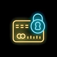 Neon icon of credit card with lock symbolizing security vector