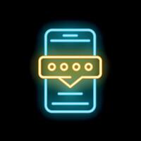 Neon icon of smartphone showing user password in chat bubble vector