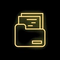 Neon yellow folder icon glowing on black background vector