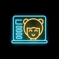 Neon sign showing woman working on laptop computer vector