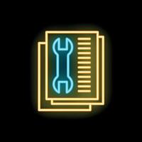 Neon icon of technical documentation showing a wrench on paper vector