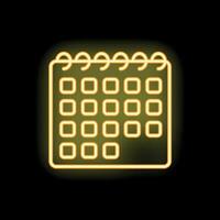 Yellow neon calendar icon glowing against dark background vector
