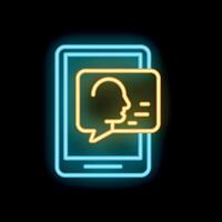 Neon mobile phone displaying voice message notification icon vector