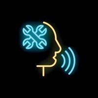 Neon icon of head with wrenches talking about technical support vector