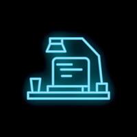 Neon office desk icon with lamp and computer displaying working from home setup vector