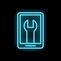 Neon icon of smartphone showing wrench for mobile repair vector