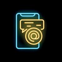 Smartphone showing new email notification with at symbol in neon style vector