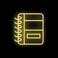 Yellow neon notebook icon glowing on dark background vector