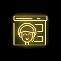 Neon sign of a smiling customer service representative wearing headset on website interface vector