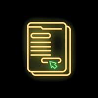 Neon icon of online document being edited with mouse cursor vector